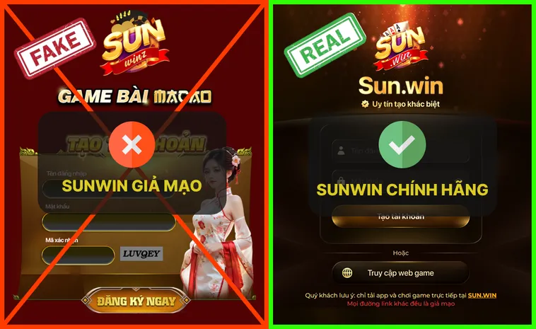 Trang chủ chính thức có giao diện gọn gàng, bố cục cân đối, còn trang giả thường lộn xộn và thiếu chi tiết.